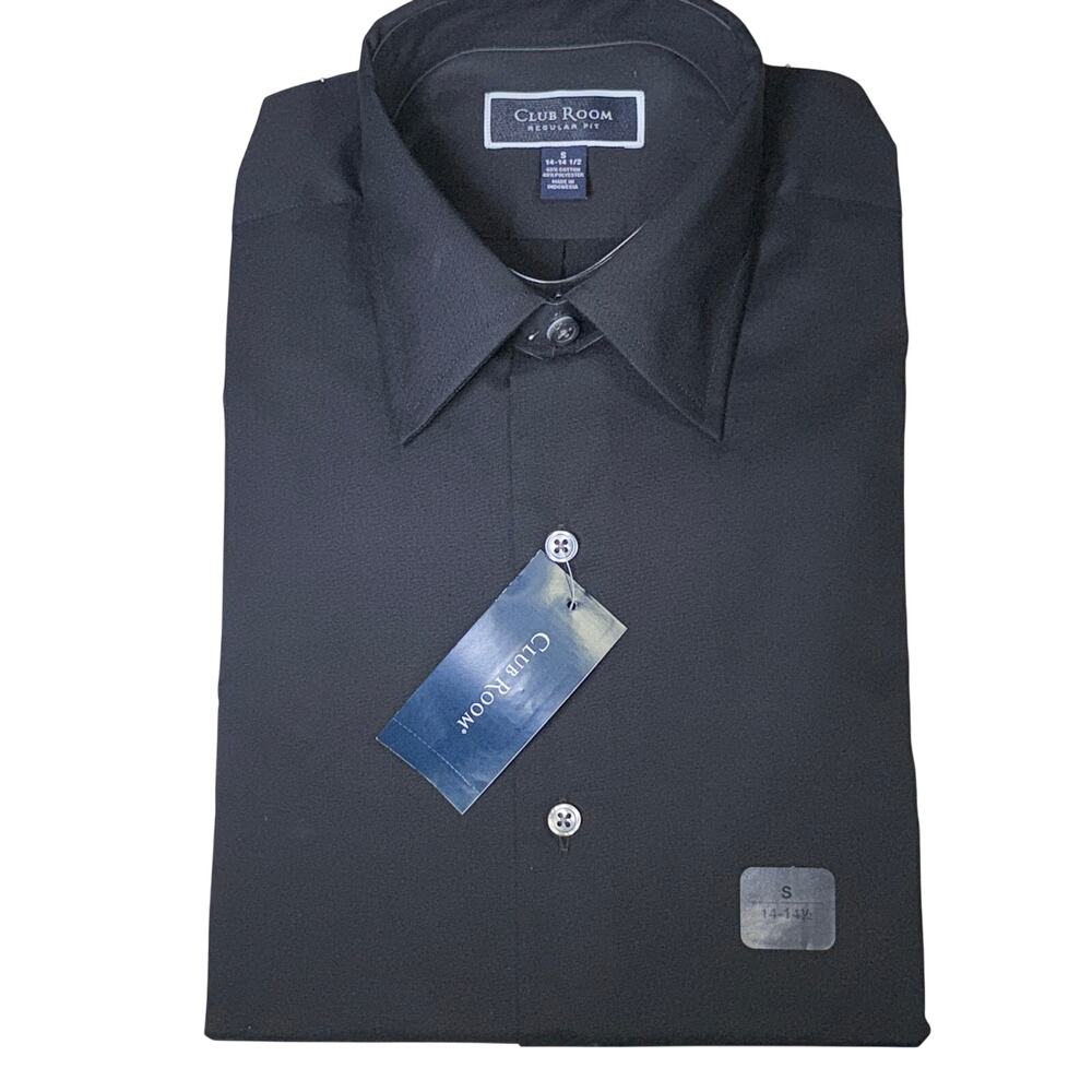 Club Room Men's Regular-Fit solid Dress Shirt,  deep black small neck $50